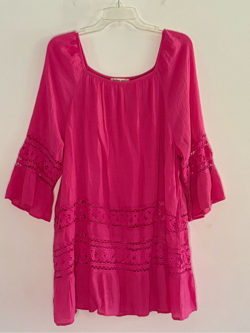 indigo soul Hot Pink Boho Tunic with Crochet Lace 2xl